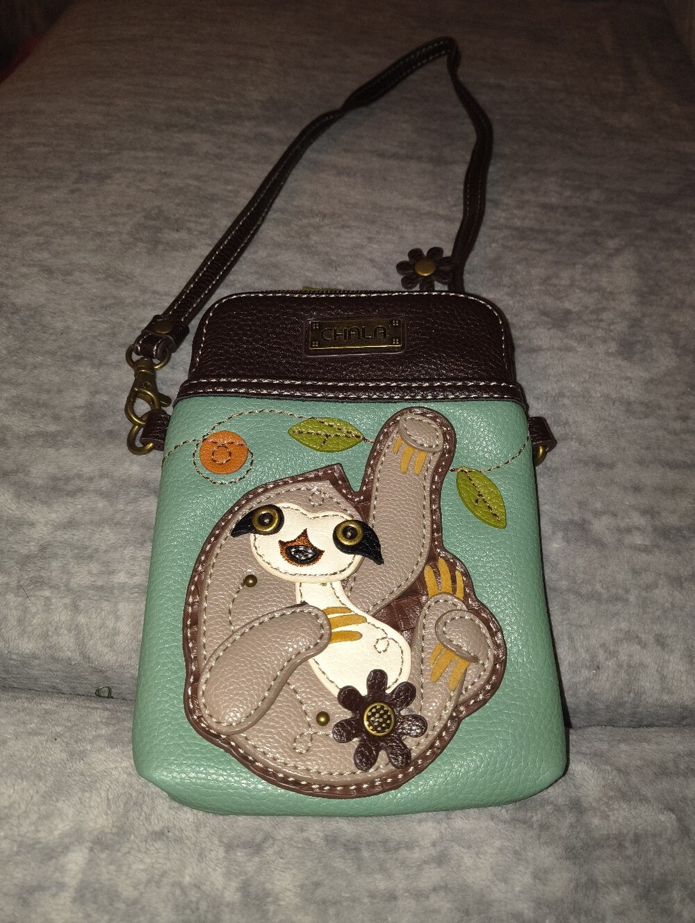 Chala Mint and Brown Sloth Crossbody Bag